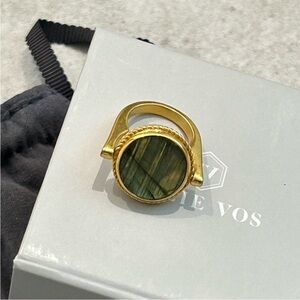 Gold-Tone Ring with Green Stone Accent